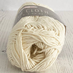 Image of close up of end of ball of Dishcloth cotton yarn in Ecru, a shade of off-white