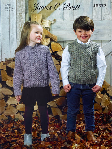 Image of James C Brett knitting pattern cover to knit a kids slipover and sweater