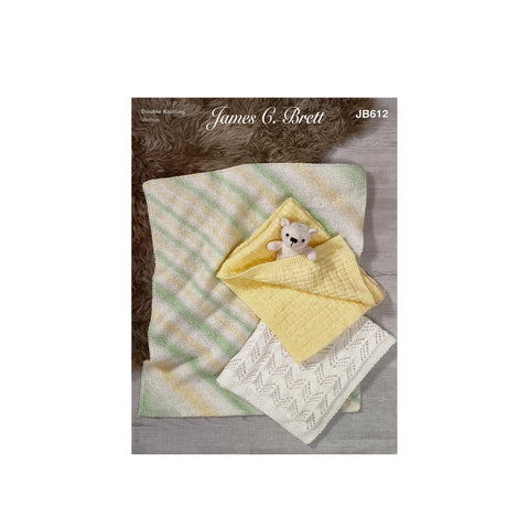 Image of cover of knitting pattern with a selection of baby blankets 