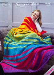 Cover image of James C Brett knitting pattern to knit a rainbow throw in super chunky yarn