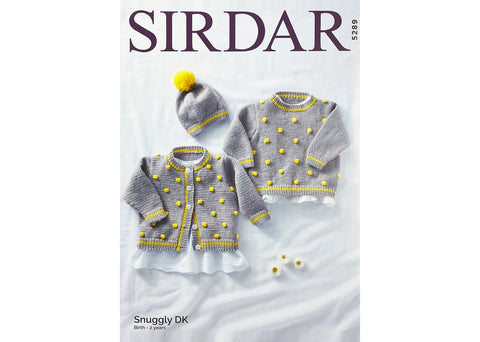 Knitting pattern image of baby cardigan and sweater with matching hat