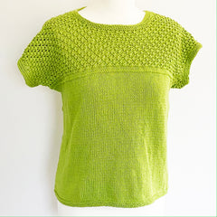 Image of cotton top knitted in lime green yarn