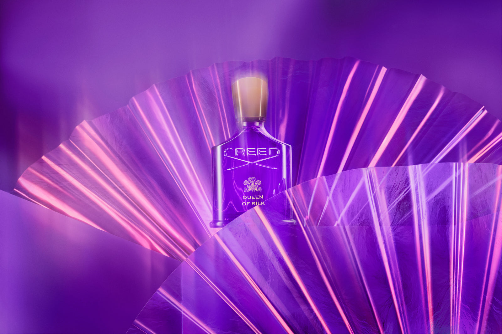 Queen of Silk Bottle with purple fans