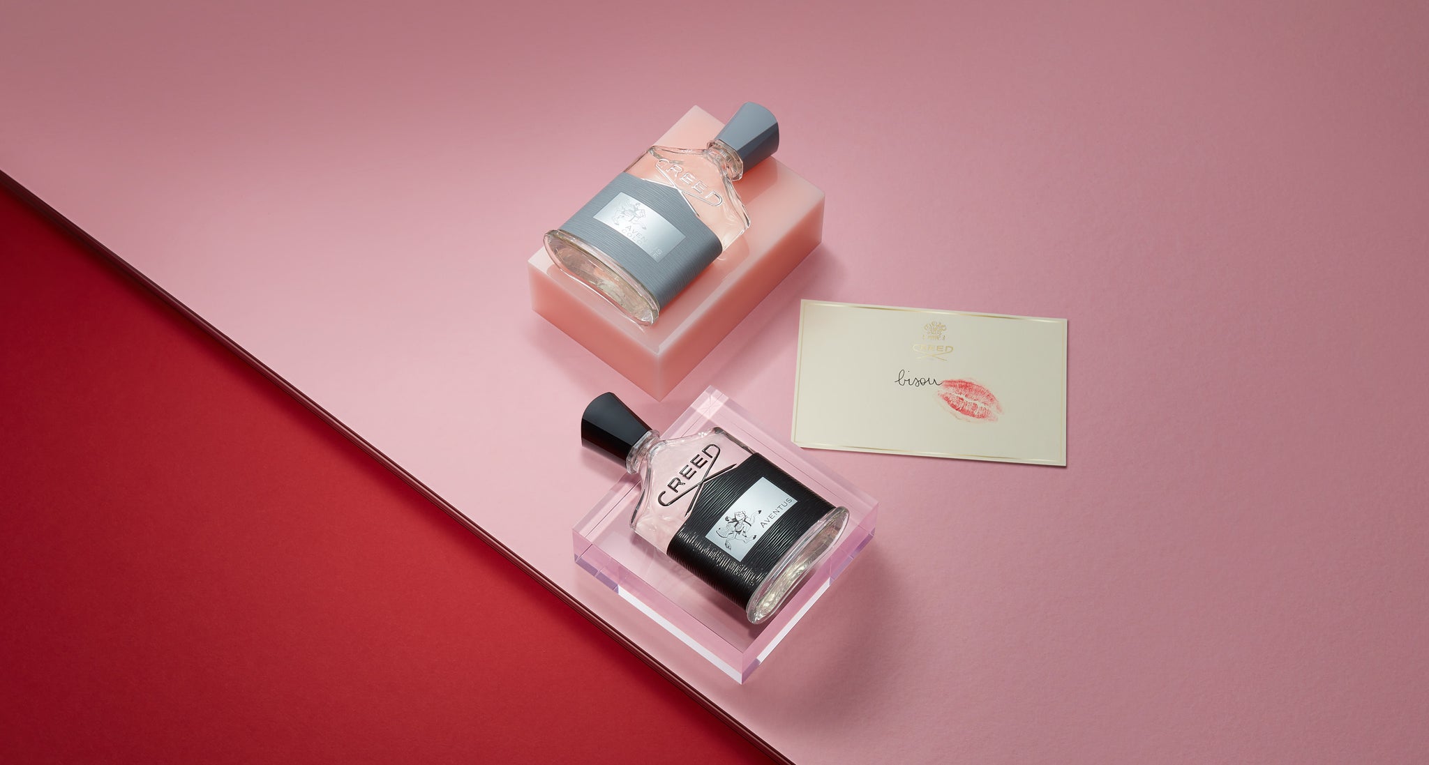 Aventus & Aventus Cologne Bottles with Valentine's Day Card on the side