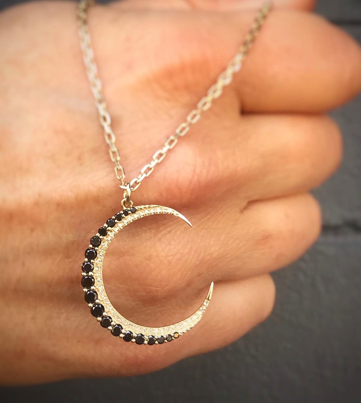 black diamond crescent moon necklace