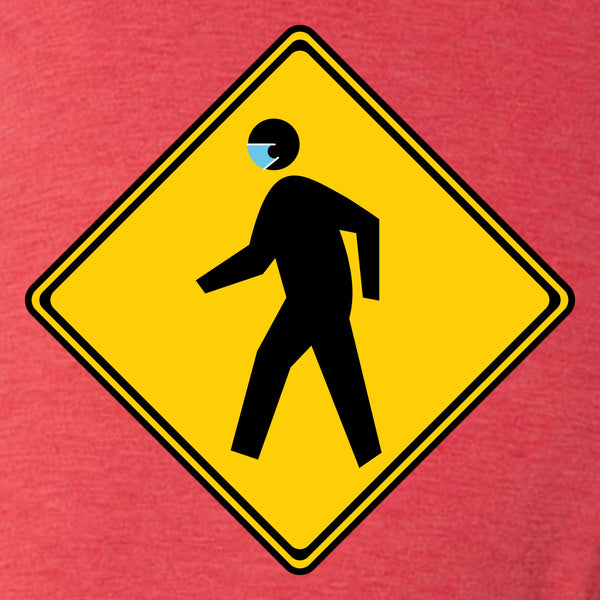 LITFUZE Blue Mask Ped Xing Design on Red Triblend T-Shirt