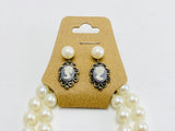 Vintage Cameo Plastic Pearl Necklace and Earrings Set For Pierced Ears Jewelcreek.ca