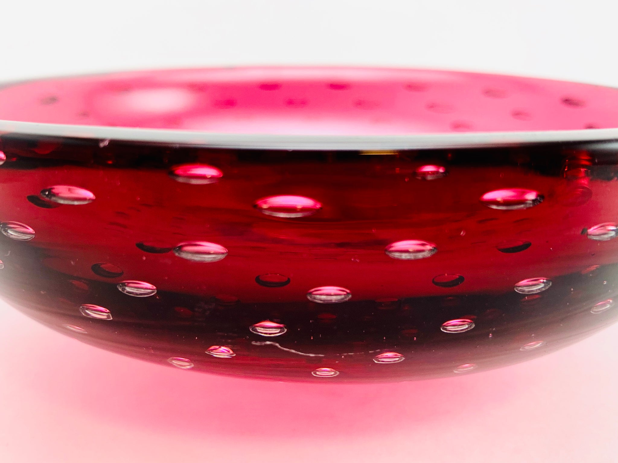 SOLD! 1950’s Bullicante Controlled Bubble Cranberry Murano Glass B...