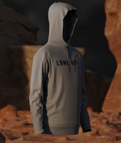 Gray Lone Wolf Athletic fit hoodie against a red desert backdrop
