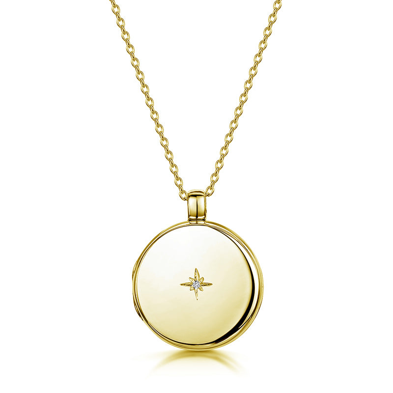 Diamond Round Engraved Locket – Gold