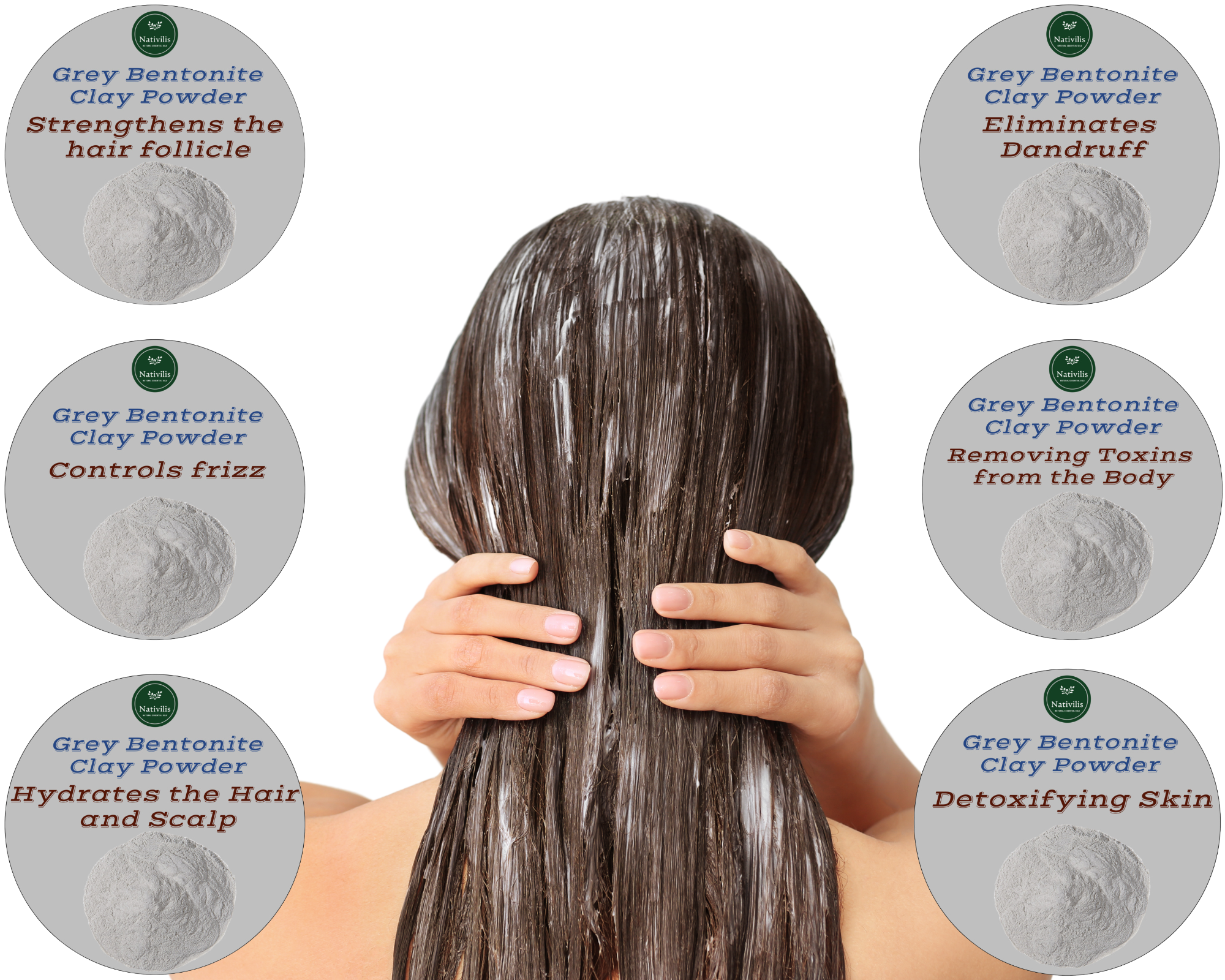Nativilis Gray (Grey) Bentonite Clay Powder - Natural Facial Hair Body Mask Fine Soft Texture Removing Toxins from the Body Detoxifying Skin Hydrates the Hair and Scalp Copaiba