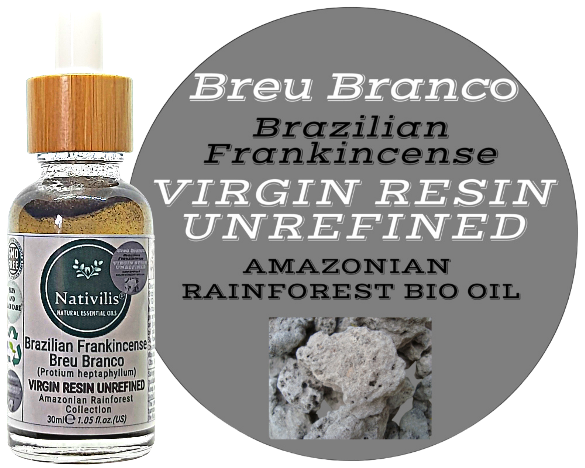 Nativilis Brazilian Frankincense - BREU BRANCO VIRGIN RESIN UNREFINED - Protium heptaphyllum - Amazonian natural resin oil properties anti-inflammatory antiseptic analgesic soothing exfoliant for dry and oily skin - Copaiba