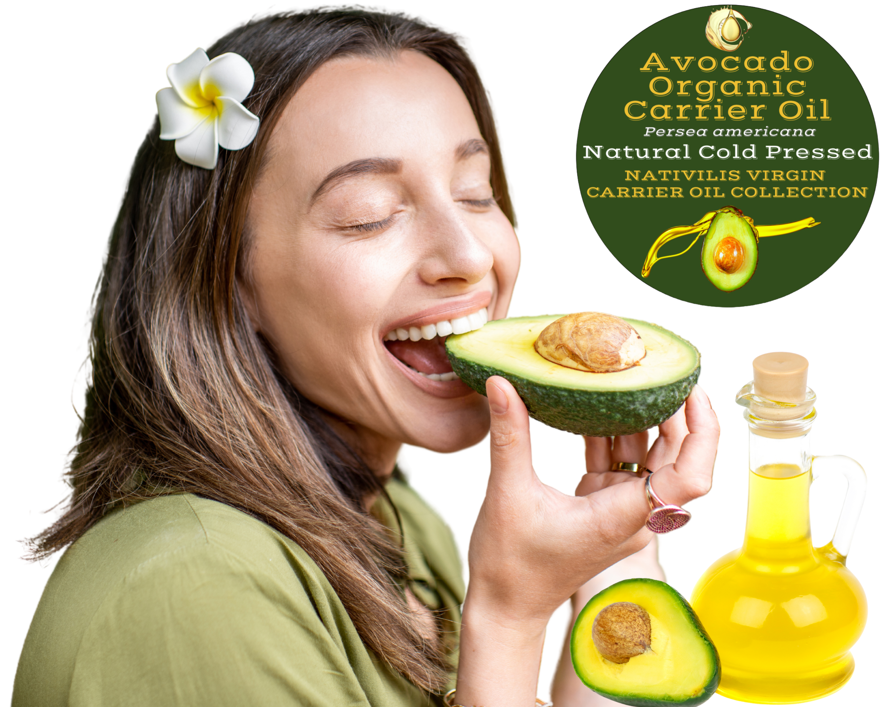 Nativilis Organic Avocado Carrier Oil (Persea americana) Hair, Face & Skin - Natural Cold Pressed - Rich in vitamins A, B1, B2, B3, B5, B6, B8, B9, D, E and K - Moisturizes Dry Skin – Copaiba