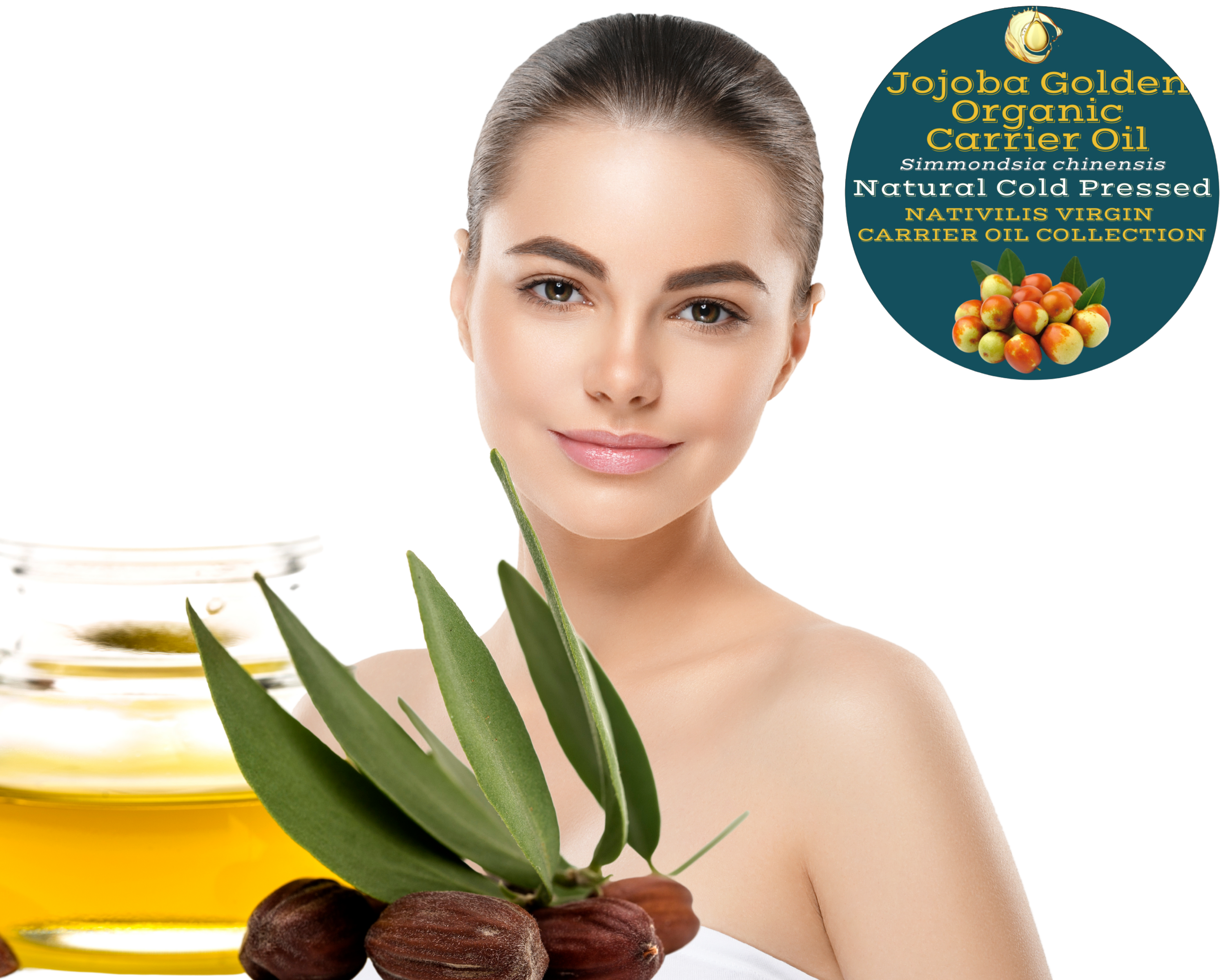 Nativilis Organic Jojoba Golden Carrier Oil (Simmondsia chinensis) Hair, Face & Skin Natural Cold Pressed - Humectant Ingredient - Non-comedogenic Acne-Prone Cleanser Moisturizer Antioxidant – Copaiba