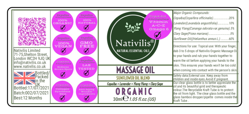 Nativilis Organic Advanced Formula Vitamin A+C+E  Omega 6 Serum COPAIBA Beta-caryophyllene (BCP) Massage Oil