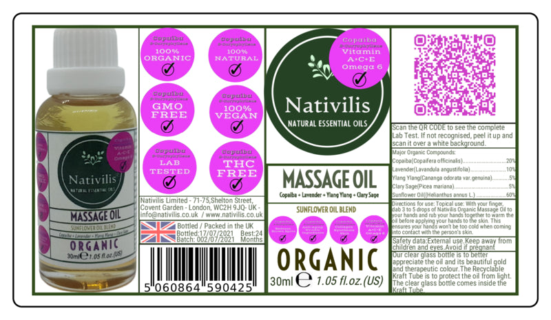 Nativilis Organic Advanced Formula Vitamin A+C+E Omega 6 Serum COPAIBA Beta-caryophyllene (BCP) Massage Oil