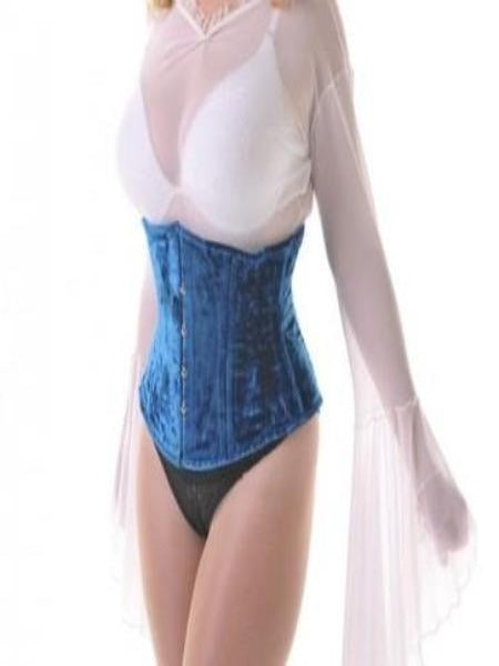 Blue velvet waist-cincher corset