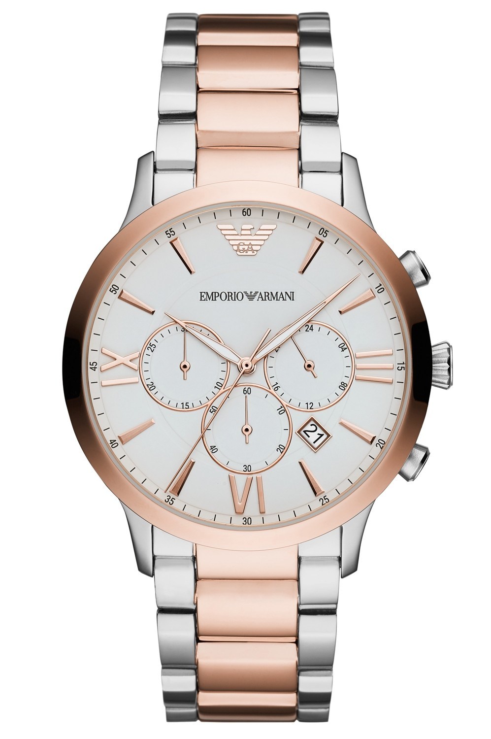 emporio armani silver and rose gold watch