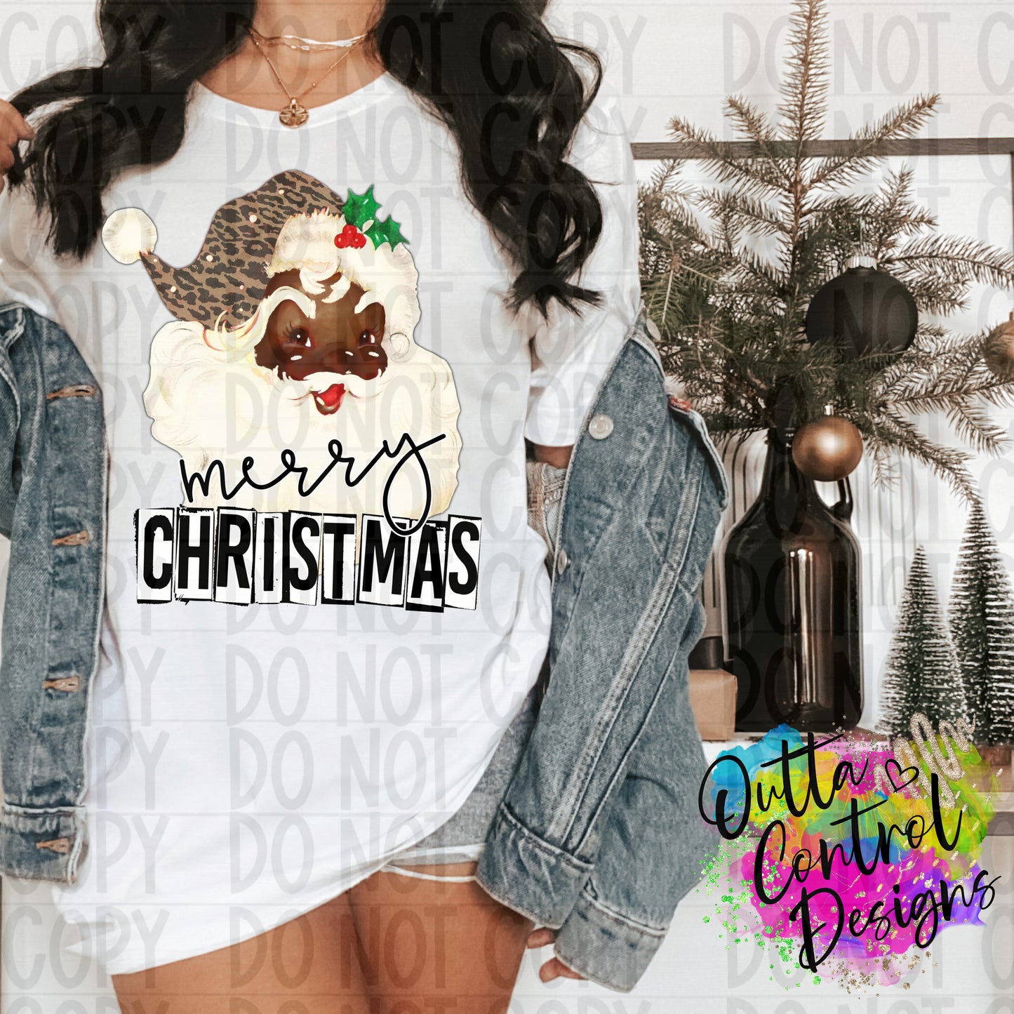 Merry Christmas Santa Leopard Ready To Press Sublimation and DTF Transfer