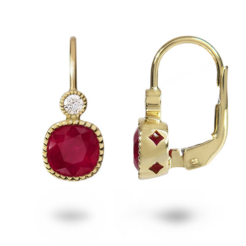 ruby drop earrings yellow gold