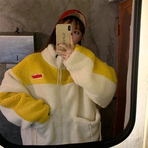 Teddy Bear Fur Oversize Hoodies Women Bomber Jacket Faux Lamb Fur Coat