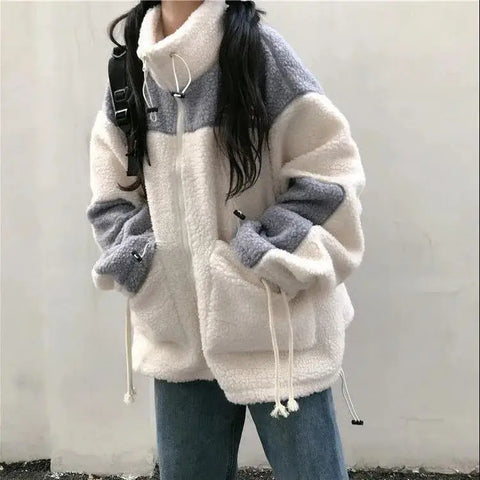 Teddy Bear Fur Oversize Hoodies Women Bomber Jacket Faux Lamb Fur Coat