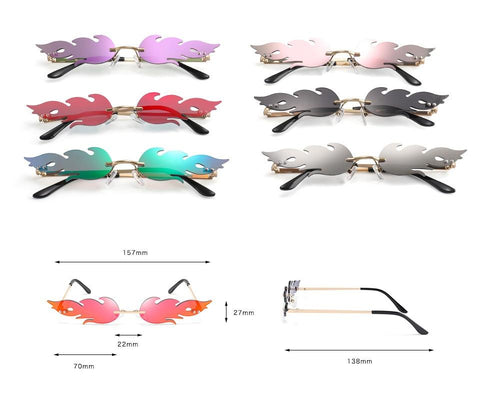 Fire Flame Rimless Sunglasses, A Unisex Sunglasses Dimensions