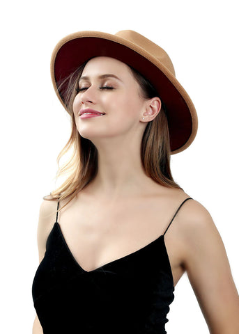 Winter Fedora Hats For Women Fashion Flat Wide Brim Wool Felt Hats
