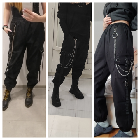 Women Cargo Pants Harem Pants Pockets Jogger Trousers With Chain Pants