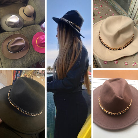 Fashionable Fedoras For Women Felted Chain Belt Casual Hats For Women
