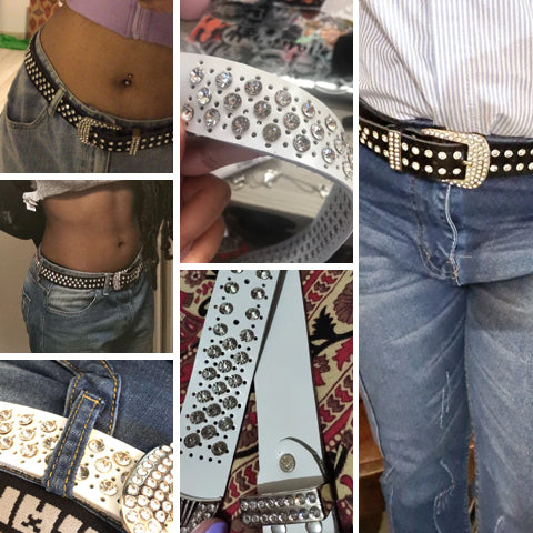 Rhinestone Genuine Leather Belts Pin Buckle Belt Woman Metal Pin Belt