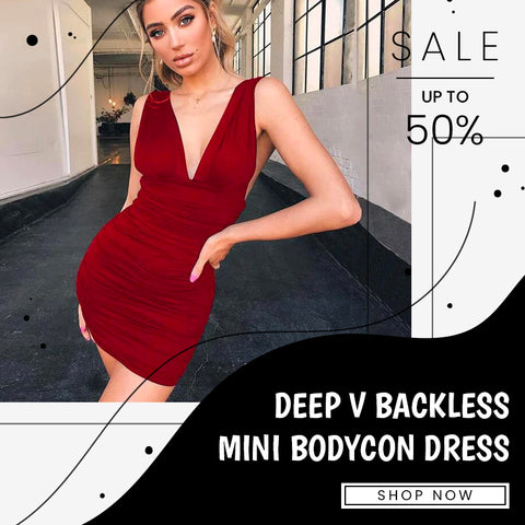 DEEP V BACKLESS MINI BODYCON DRESS