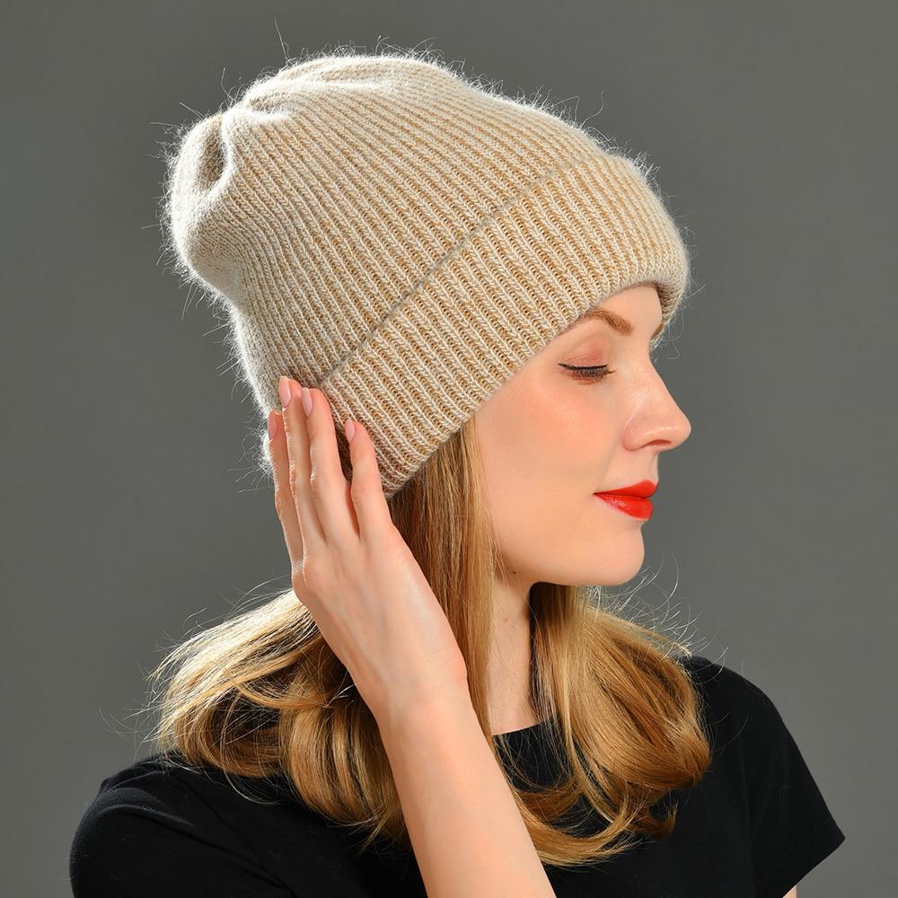 Cashmere Knitted Beanies Thick Warm Ladies Wool Female Beanie Hats