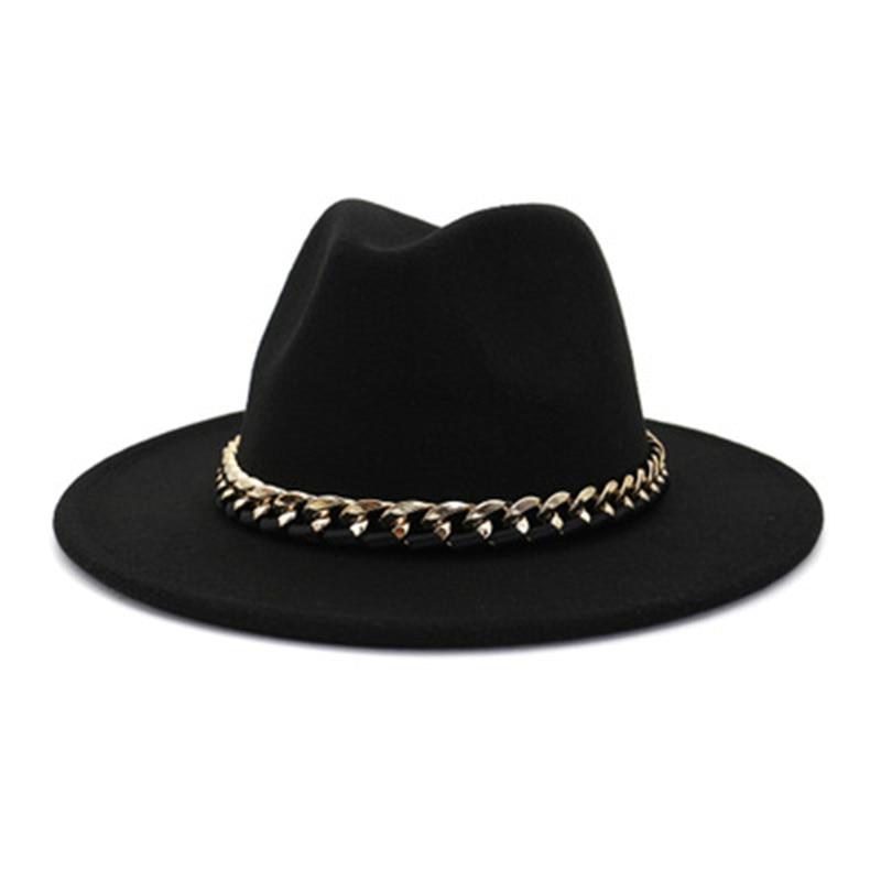 Fashionable Fedoras For Women Felted Chain Belt Casual Hats For Women