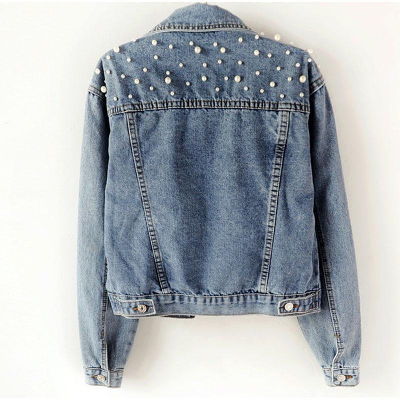 Image of Pearl Beading Short Denim Jacket