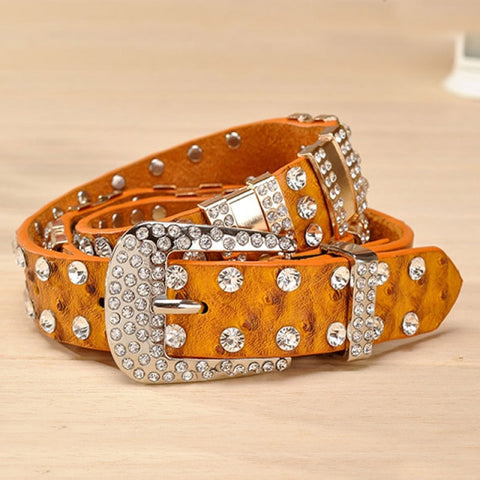 Rhinestone Belts For Women Leather Belt Metal Pin Woman Buckle Belt