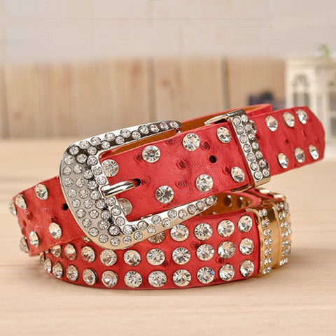 Rhinestone Belts For Women Leather Belt Metal Pin Woman Buckle Belt