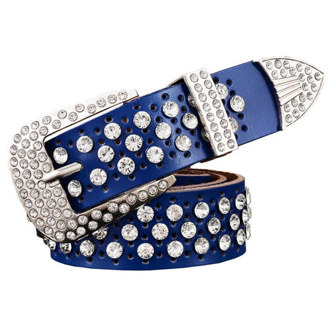 Rhinestone Genuine Leather Belts Pin Buckle Belt Woman Metal Pin Belt