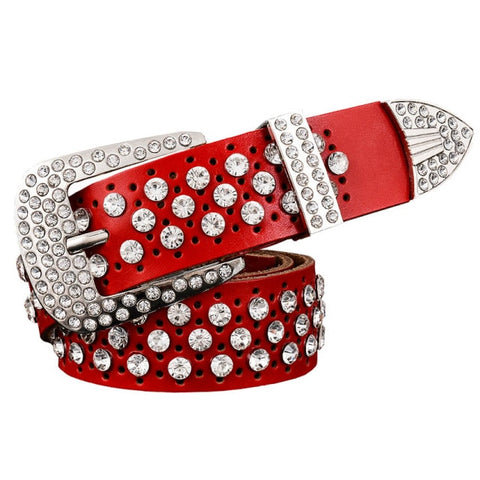 Rhinestone Genuine Leather Belts Pin Buckle Belt Woman Metal Pin Belt