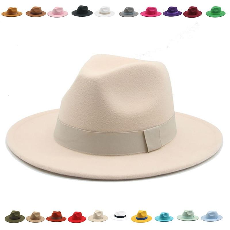 Image of Fedora Hat Women Winter Hats for Women Ribbon Band Hat Wide Brim