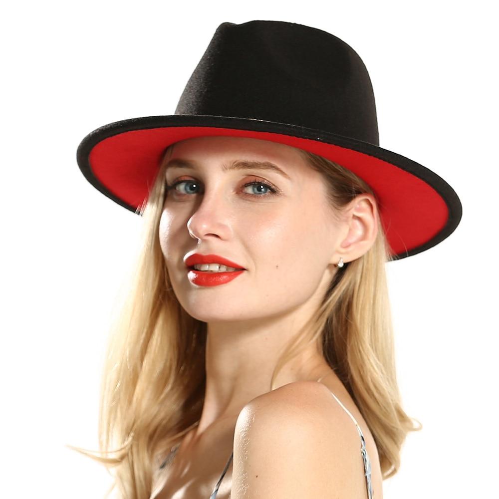 Image of Winter Fedora Hats For Women Fashion Flat Wide Brim Wool Felt Hats