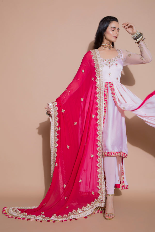 LASTINCH Onion Pink Kurta and Palazzo with Dupatta