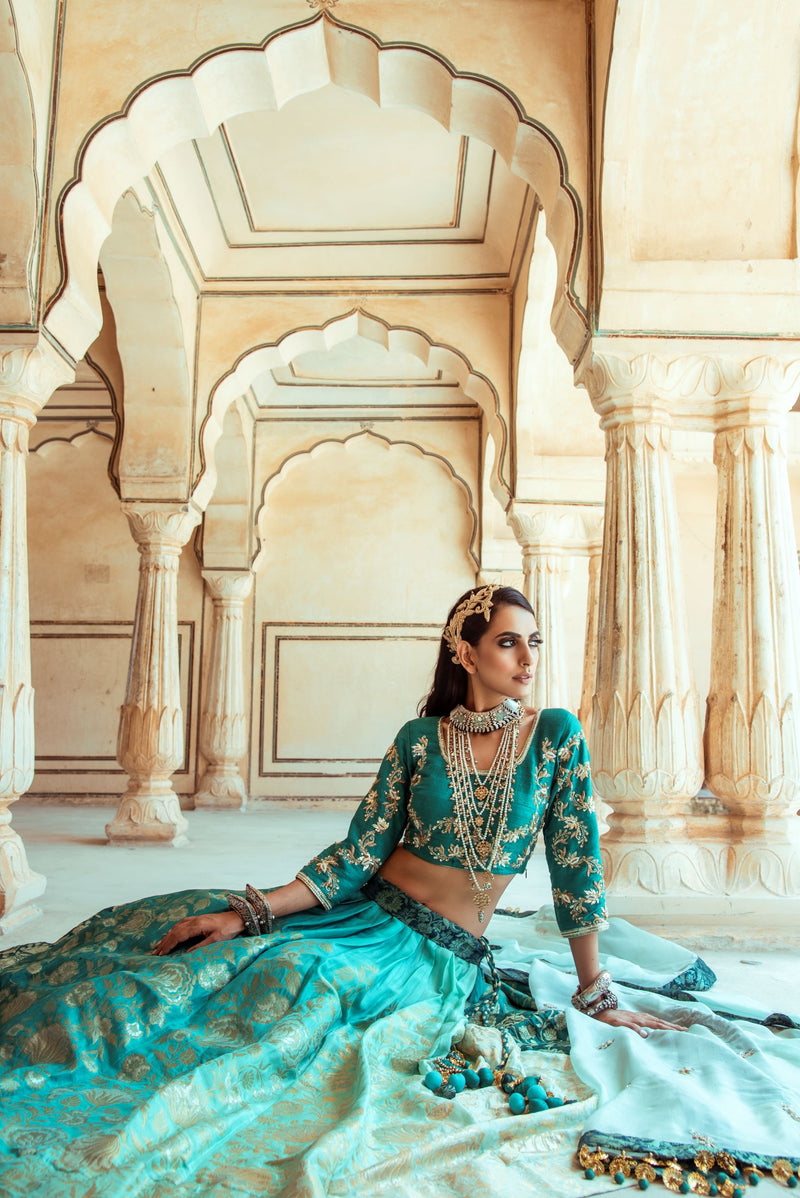 Ombre Sea Green Lehenga Set Pallavi Jaipur Pallavi Jaipur 