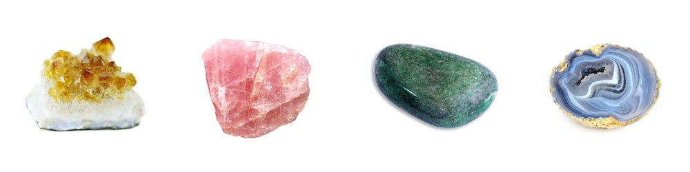 citrine, quartz rose, aventurine, calcédoine