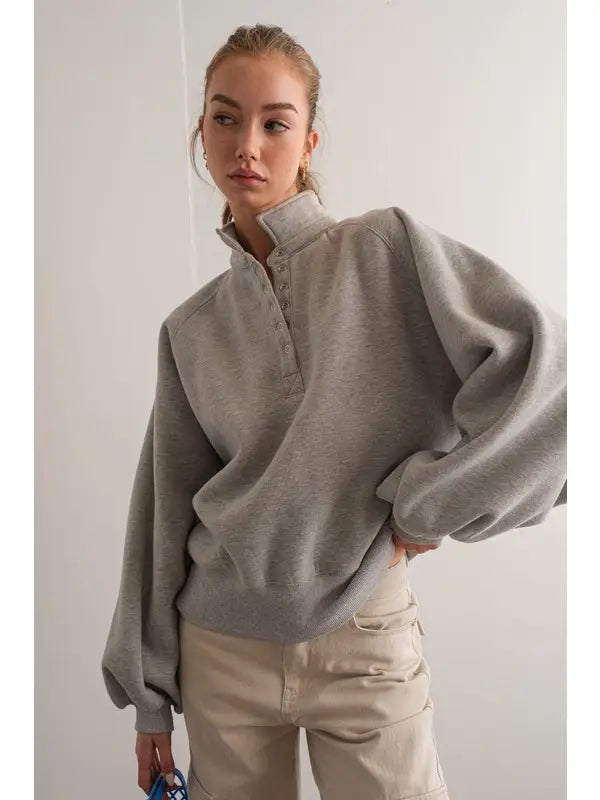 Piper Snap Button Collared Sweater Gray