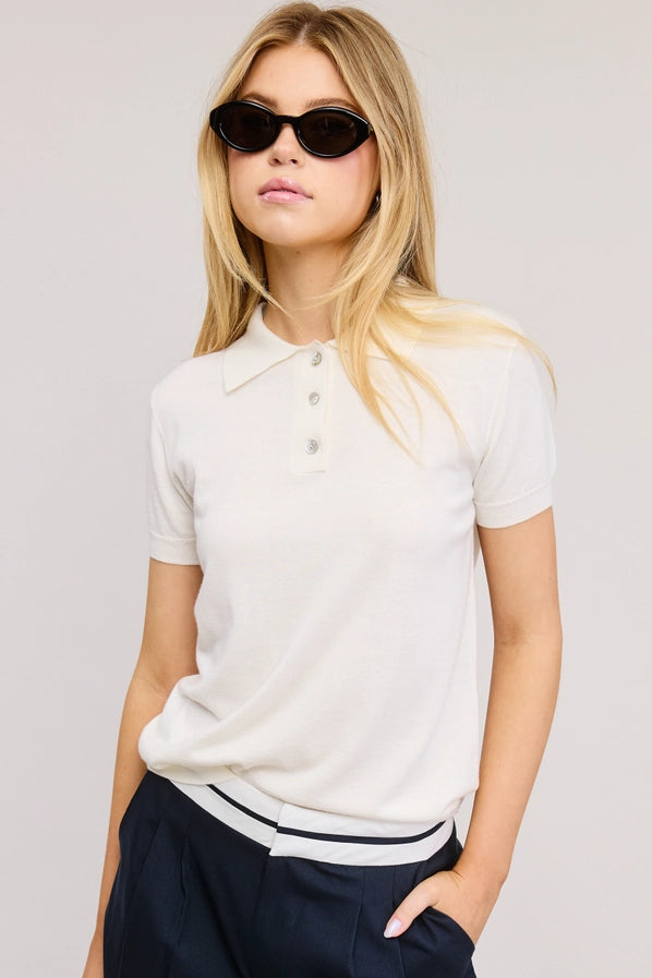 Rebecca Button Collar Knit Top