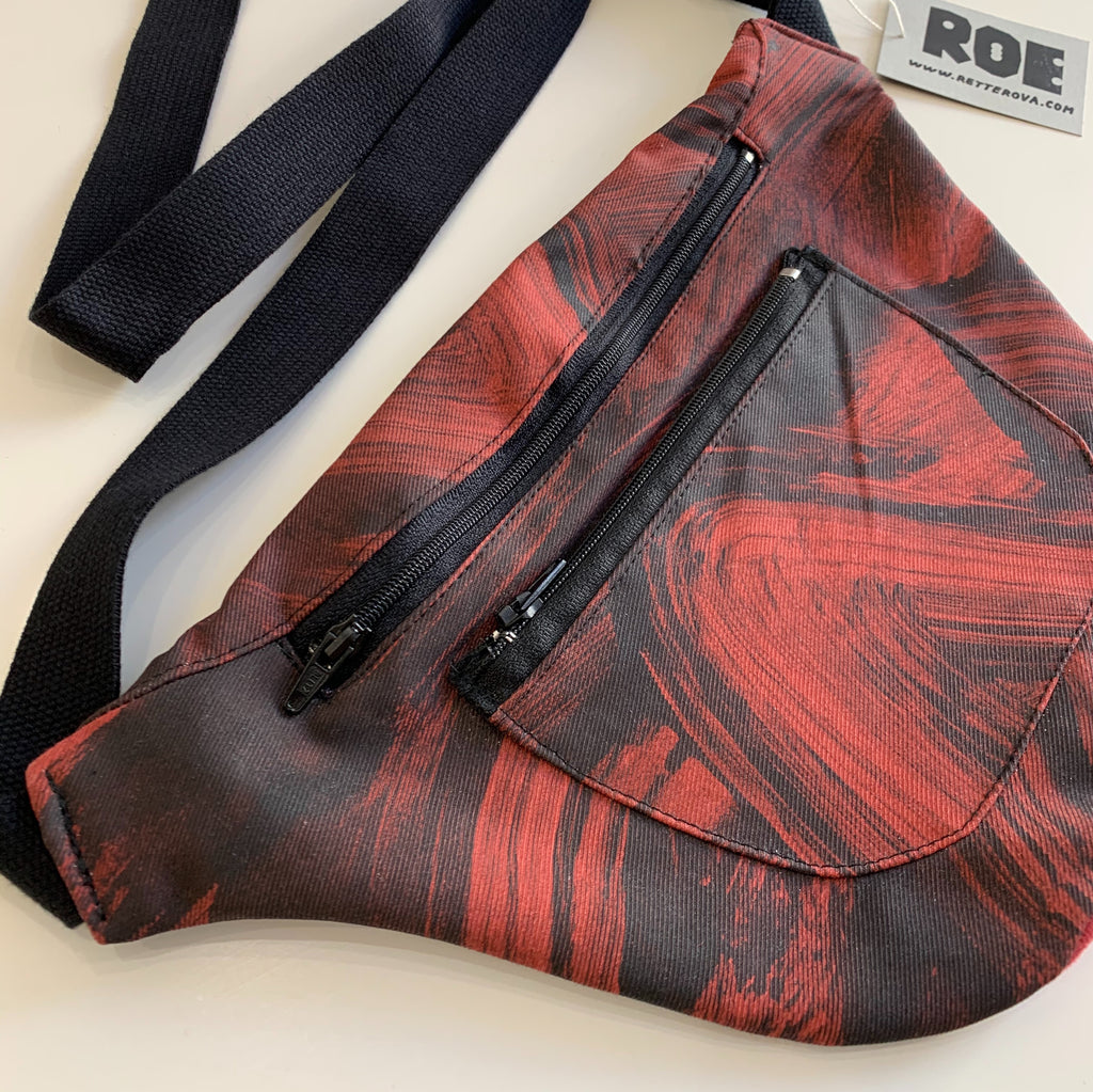 Waist Bag - Red and Black Brushstrokes Pattern