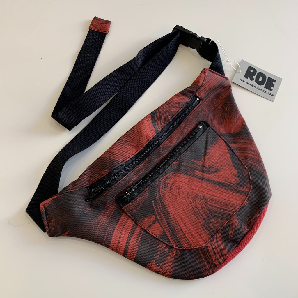 Waist Bag - Red and Black Brushstrokes Pattern