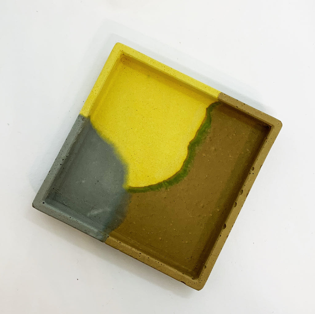 Grey, Yellow, and Brown Concrete Square Dish