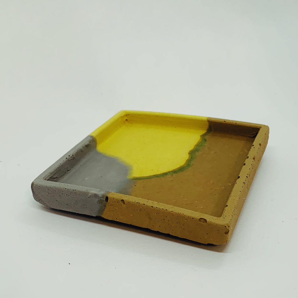 Grey, Yellow, and Brown Concrete Square Dish